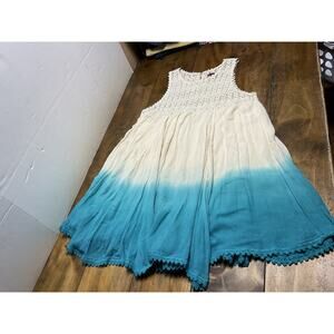 Double D Ranch Womens Shift Dress Large Teal Ombré Crochet Trim Boho Large